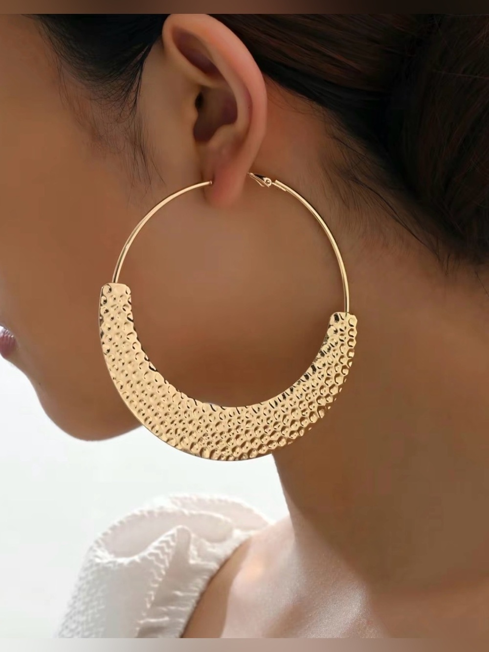 Textured Gold Crescent Hoop Earrings for Women